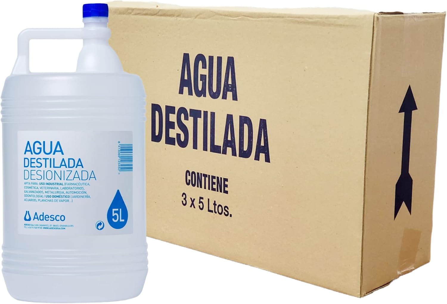 ADESCO Deionized Water 3 x 5L Suitable for CPAP Autoclave Iron Batteries Plants Cleaning Technical Multiple Uses 1 Box with 3