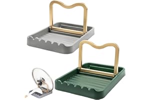 LAKSOL 2 Pièces Repose Cuillère Cuisine Support Couvercle Repose Cuillère Porte-Couvercle Pliable Repose Ustensiles de Cuisine Multifonctionnel Porte Cuillère pour Cuisinière
