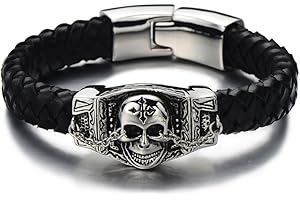 COOLSTEELANDBEYOND Double Brin - Męski skórzany pasek ze stali nierdzewnej, zapięcie magnetyczne