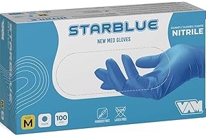 VAM STARBLUE Gant jetable en nitrile, non stérile, surface micro-uvide, totalement sans talcature, idéal pour les peaux sensibles, sans latex, parfait pour les aliments, médical, nettoyage (100, M)