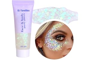 ‎GL-TURELIFES Chunky Glitter Gel Glitter Body Gel Festival Kosmetik Gesicht Haare Nägel Make-up Meerjungfrau Pailletten Flüssiger Lidschatten Langanhaltend funkelnd（#6 Weiß）
