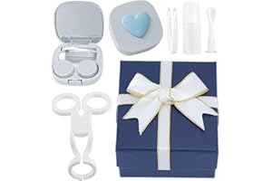 Yuqilin Kontaktlinsenbehälter Bausatz 3-Teiliges Set, Blau Reiseset, Kieselgel Kontaktlinsen Einsetzhilfe, Geschenkbox Mit Schleife, für Reisen, Arbeit, Dating, Outdoor Aktivitäten
