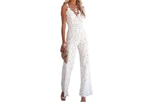 Yassiglia Tuta Elegante da Donna Spalline con Scollo a V Tinta Unita in Pizzo Aperto sul Retro Tute Larghe a Gamba Larga Tuta Lunga