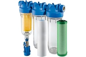 PURWAY CRYSTAL GROUP HYDRA TRIO Scalemaster Lot de 2 filtres à eau anti-calcaire pour puits, filtre à eau domestique, chlore 1"