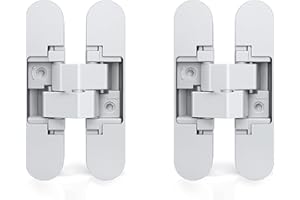 Emuca - Cerniere invisibili per porte di passaggio, lotto di 2 cerniere a scomparsa per porte pesanti, carico di 40 Kg, apertura 180º, zamak, bianco