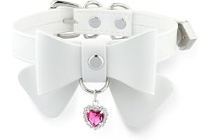 ADEMISHIA Damen-Halsband aus Leder mit Schleife und herzförmigem Strass, verstellbare süße Kätzchen-Schleifen-Halskette