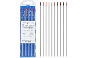 QAQGEAR Saldatura per TIG Asta di elettrodi di tungsteno 2% toriata 1/16" x 6" (Rosso, WT20) Confezione da 10, Finitura rettificata L'Arco Si avvia più Facilmente e più Stabile