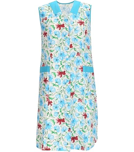 Tablier Sans Manches Daxon Femme - Taille 44 - Imprimé Bleu - 50% Coton 50% Polyester