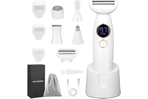 YADOBIG Rasoir électrique femme 5 en 1 épilateur corps femme avec station de charge USB, rasoir sous-vêtements, pour visage, lèvres, menton, jambes, sous les aisselles, imperméable Bikini Trimmer