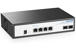 YuLinca 6 Port 10Gbps Managed Switch, 4 x 10G RJ-45 Ports with 2 x 10G SFP+ Slots, Support 10G/5G/2.5G/1000M Auto-Negotiation, Smart Web Managed Gaming Switch