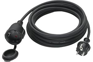 HUARUI Verlängerungskabel Outdoor 20m, Gummi Stromkabel Verlängerung mit Schuko Stecker für den Außenbereich IP44, Kabelverlängerung H05RR-F 3G1,5mm² mit Schutzkappe, Elektrokabel außen, 3500W, Schwarz