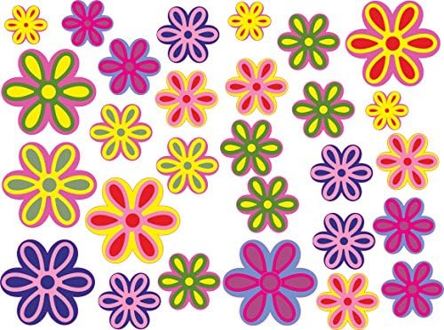 LTD set of 28 funky Colour printed flower stickers