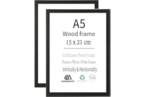 WEIKANI Cornice per foto formato A5, confezione da 2 cornici in legno da 15 x 21 cm, cornice per certificati, con plexiglass, per montaggio a parete o esposizione da tavolo