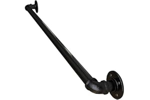 JIAJU Main Courante pour Escalier Intérieur Extérieur Mur Balustrade de Rampe de Pied Garde-Corps de Support Poignée Rambarde de Sécurité - Kit Complet - Métal Fer Forgé Noir (80cm)