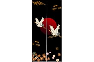 LIGICKY Noren Doorway Curtain Japanese Style Thicken White Cranes Red Sun Gold Colourful Cherry Blossom Printed Window Treatment Door Tapestry for Home Decoration 85 x 180 cm