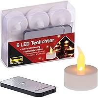 Idena 38204 - Velas de té eléctricas LED, 6 unidades, con luz parpadeante y mando a distancia, incluidas las pilas, decoració