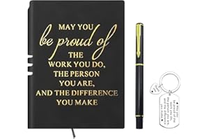 TEARMIER Inspirational Leather Notebook,Notebook and Pen and Keyring Appreciation Gifts Motivational Leaving Gifts,Thank You Gifts for Colleagues Employees Women Men Teacher Journal Friendship(Black)
