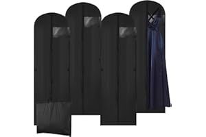 NUANGOO 4 pezzi Custodie per Abiti, 180x60 cm Borsa porta Abiti, Cerniera Lunga, Borsa pieghevole con cerniera, adatta per abiti da cerimonia e lunghi cappotti