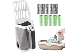 MEZOKUCEL Paletta Lettiera Gatto con Contenitore, Paletta per Lettiera Portatile di Grande capacità, Paletta per Gatti con 10 Rotoli di Sacchi per la Spazzatura, per la Pulizia della Lettiera del Gatto (grigio)