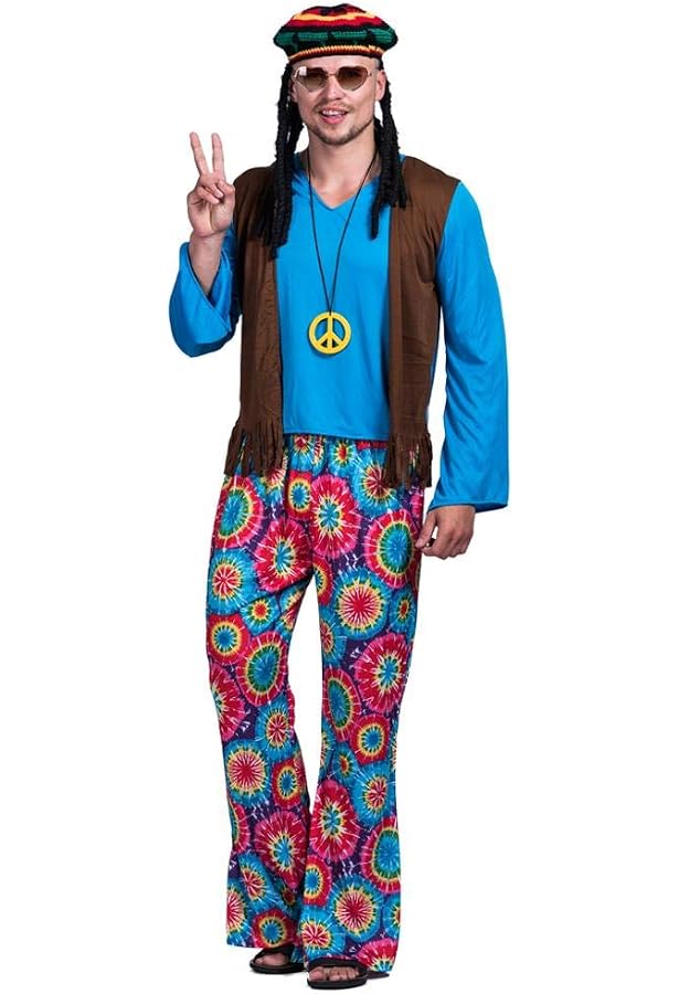 Costume Hippie Années 60 Pour Hommes - Gilet Marron + Bandeau Floral - Déguisement Festival Et Soirée à Thème - 3
