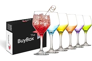 GOSOYO Verres à Vin Colorés Lot de 6 (11oz/330ml), Verre à Champagne, Cocktail, Martini, Coupé, Verres Aperol Spritz, Verrerie à Longue Tige