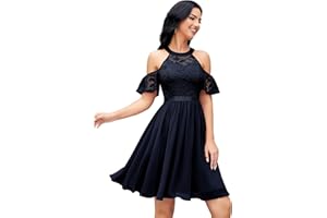 Berylove elegancka sukienka koktajlowa na wesele, wiązana na szyi, sukienka wieczorowa, krótka, odświętna, bez ramiączek