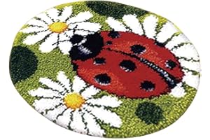 chiwanji Runde Formteppich Knüpfteppich Knüpfset Knüpfpackung zum Selber Knüpfen Teppich für Kinder, Erwachsene oder Anfänger, 50 cm Latch Hook Kits - marienkäfer