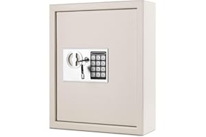 Flexzion Wall Mount Key Box With Code - 40 Key Holder Organizer Cabinet With Deposit Slot, Colored Tags, and Lock - Wall Mounted Storage Locker Case (Gray)