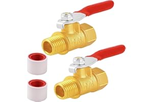 RMTCEG 2 Stück 1/4 zoll Kugelhahn aus Messing, Kugelventil mit 1/4 Zoll Männlich x Weiblich, Wasser Absperrhahn mit Fügelgriff Rot für Wasserleitungen/Wasserhahn