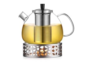 Ecooe 1.5L Teekanne mit Stövchen, Teekanne Glas und Teewärmer Edelstahl