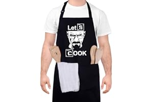 QINREN Men's Funny Letter Print Apron - Professional Waterproof Kitchen Apron with Double Pocket, Black (APRON)