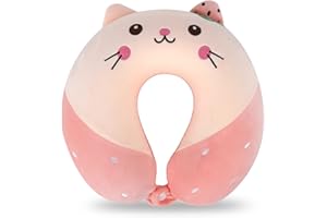 Oreiller de Voyage Coussin de Nuque 30*30cm Oreiller de cou mousse à mémoire Oreiller de voyage en U Mignon Oreiller de Soutien Enfants Oreiller Cervical de voyage pour voiture Avion Bureau Maison (C)