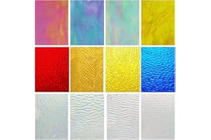 CHICSHIS 12 Blatt schillernde Buntglasplatten, Kathedralenkunst-Glas-Packungen für Mosaikarbeiten, sortiert, transparent + blickdicht + farbig transparent