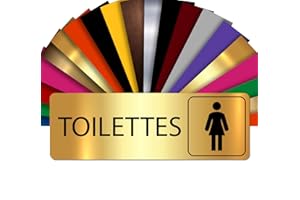 GRAVURE CONCEPT Plaque Signalétique Toilettes Femmes – Plaque De Porte Adhésive PVC 5 x 15 cm – 21 Couleurs Disponibles (Or brillant)