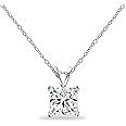 B. BRILLIANT Sterling Silver AAA Cubic Zirconia Princess-cut 7mm CZ Solitaire Necklace for Women Bridesmaids