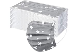 LULUJI Lulupi 10-100Stück Kinder Einweg Mundschutz Multifunktionstuch Bedruckt Einmal Mundschutzmaske Bunt 3-lagig Mund Nasenschutz Sterne Motiv MNS Maske Tücher Halstuch Jungen Mädchen