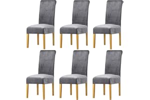 LANSHENG Fodere per Sedia,Elastan Elasticizzato con Fascia Elastica, Fodere per Sedia da Pranzo in Velluto di Grandi Dimensioni per Ristorante per Banchetti dell'hotel (Grigio Chiaro,6 Pack(M))