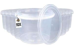 Pack med 10 hinkar med lock - 1,5 l - Transparent - Rund - I plast - Lämplig för livsmedelsbruk - Lufttätt och stabilt - Tomt