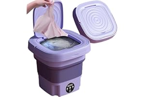 PW TOOLS Portable 8L Foldable Mini Washing Machine, Washer and Spin Dryer, Small Washer for Socks Underwear or Small Items, for Camping, RV, Travel, Purple