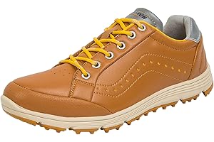 PENXZT Men's Waterproof Leather Golf Shoes Lightweight Comfort Spikeless Golf Shoe for Wide Fitting Breathable Big Size