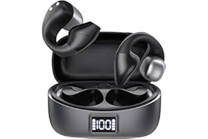 BNARQP Ear Clip Cuffie, Auricolari Open Ear, Bluetooth 5.3 Senza Fili, Cuffie Clip Indolore da Indossare, Custodia di Ricarica Schermo LED Display Della Batteria per Corsa, Ciclismo, Allenamento
