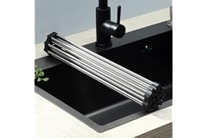 Amtang Rastrelliera in acciaio inox per lavello, extra large, arrotolabile, pieghevole, portatile, multiuso, scolapiatti (18 tubi 35 x 50 cm), AM0256-17