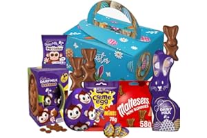 AMAMITRADE Easter Hamper For Kids 2025 - With Dairy Milk Bunny, Buttons Egg, Creme Eggs, Bunnies & Gummy Sweets - Easter Egg Hunt Gift Box For Boys & Girls - Delicious Treats