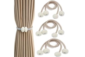 KONAMO Vorhang Raffhalter Magnetisch, 6 Stück Perle Kugel Fenster-Holdbacks Vorhang Clips Seil mit Magneten für Home Office Fensterdekoration(Beige)
