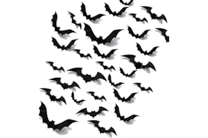 ‎ATB-FOGER 96PCS Fledermäuse Wanddekoration 3D Schwarze Fledermäuse Dekorationen Sticker 4 Größe Wasserdicht PVC 3D Scary Bats für DIY Home Hallowmas Dekoration Party Supplies