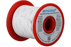 BNTECHGO 18 Gauge Silicone Wire Spool White 100 ft Ultra Flexible High Temp 200 deg C 600V 18 AWG Silicone Rubber Wire 150 Strands of Tinned Copper Wire Stranded Wire for Model Low Impedance
