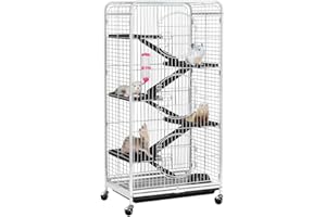 Yaheetech Gabbia per Coniglio Nano da Interno Esterno a 5 Ripiani Animali Domestici Grande in Metallo con 4 Rotelle Orientabili 64 x 43 x 131 cm Bianca