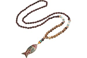 MOTTDAM Aisoway Boho Bois Perles Pendentif Long Collier Ras du Cou Bijoux Déclaration