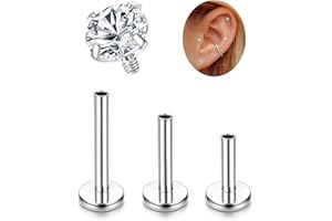 Adramata G23 Titanio Piercing Oreja Tragus Labret Roscado Interno Labio CZ Hipoalergénico Medusa Pendiente Pequeño Conch Helix Oro Plata