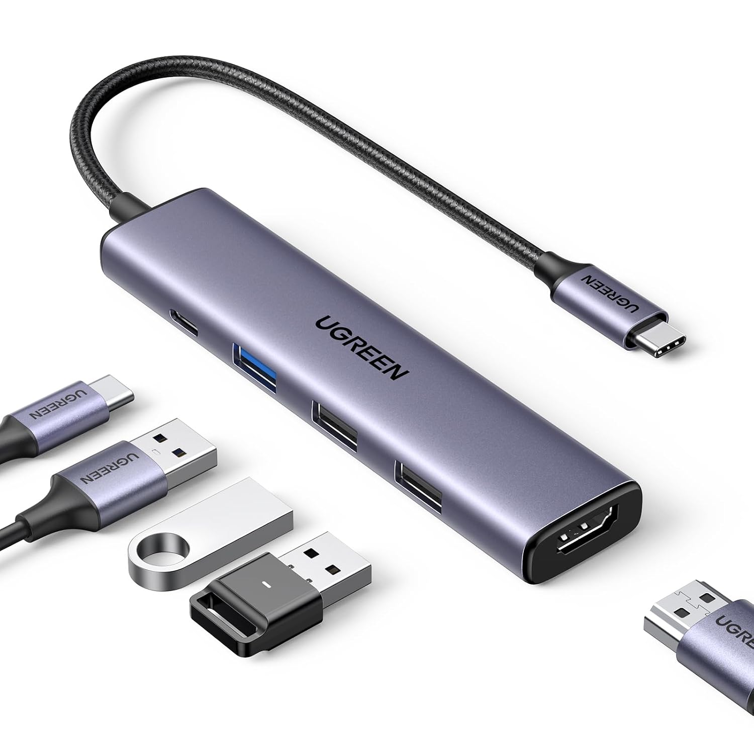 UGREEN Revodok 5-in-1 Hub, USB C, 4K HDMI, met 100W PD Opladen, USB C naar HDMI, USB Dock, compatibel met iPhone 16 Plus Pro Max 15 MacBook Pro Air Surface Pro 10 iPad Pro Air Galaxy S24 | 4K 30Hz, PD 100W Charge Rapide, 5Gbps, Compatible avec MacBook iPad Pro Air Surface iPhone 17 Pro Max 16 15 Série Galaxy S25